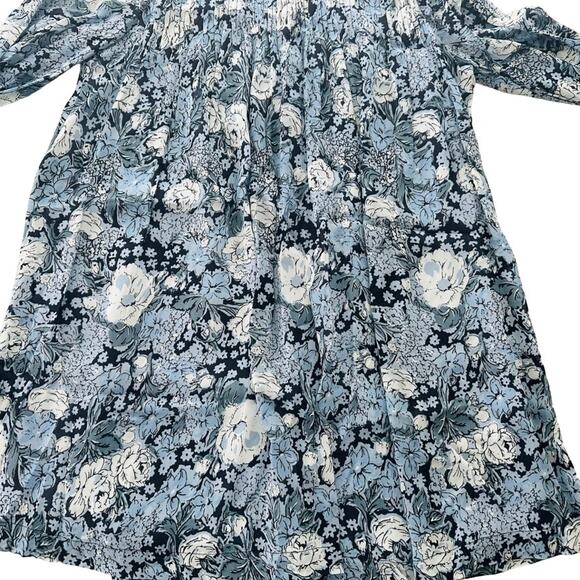 GANNI Elm Georgette Mini Dress Blue Floral Size 40 Long Sleeve Modest Viscose - Picture 6 of 13